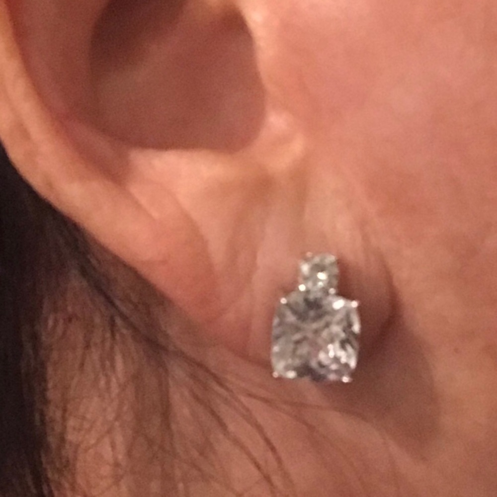 Zirc diamond earrings- square stone & round on top